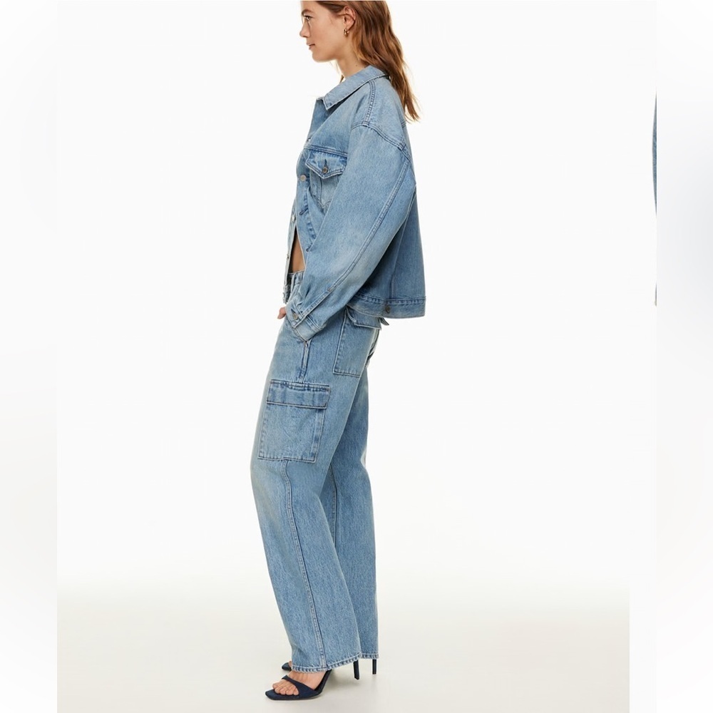 Denim Forum The '90s Edie Lo-rise Cargo Jean in 7 Yrs Pctr Ths Bleu Size 24 NWOT - Picture 3 of 16